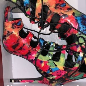 Multi color lace up heels